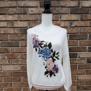 NWT Abound Floral Knit Cuffed Sleeve Sweater